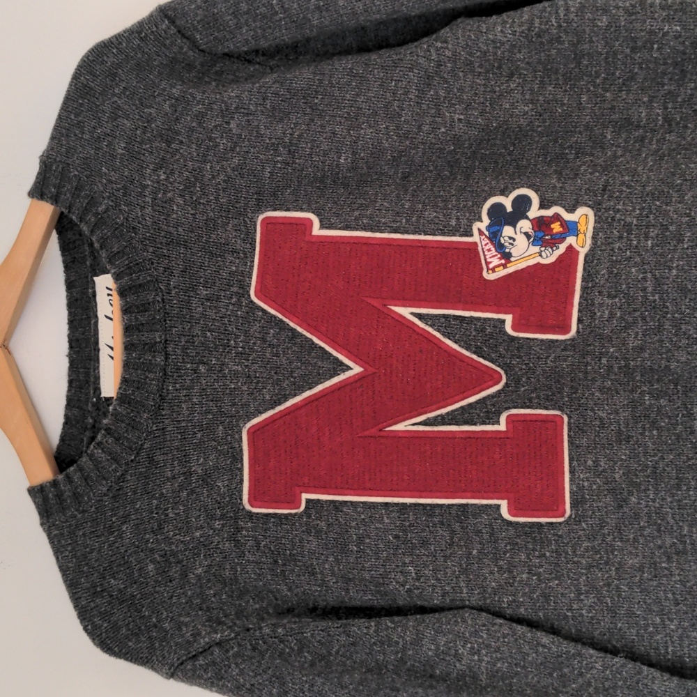 Vintage Mickey University Varsity Sweater Unisex Med Wool Blend Disney Grey - Picture 2 of 8